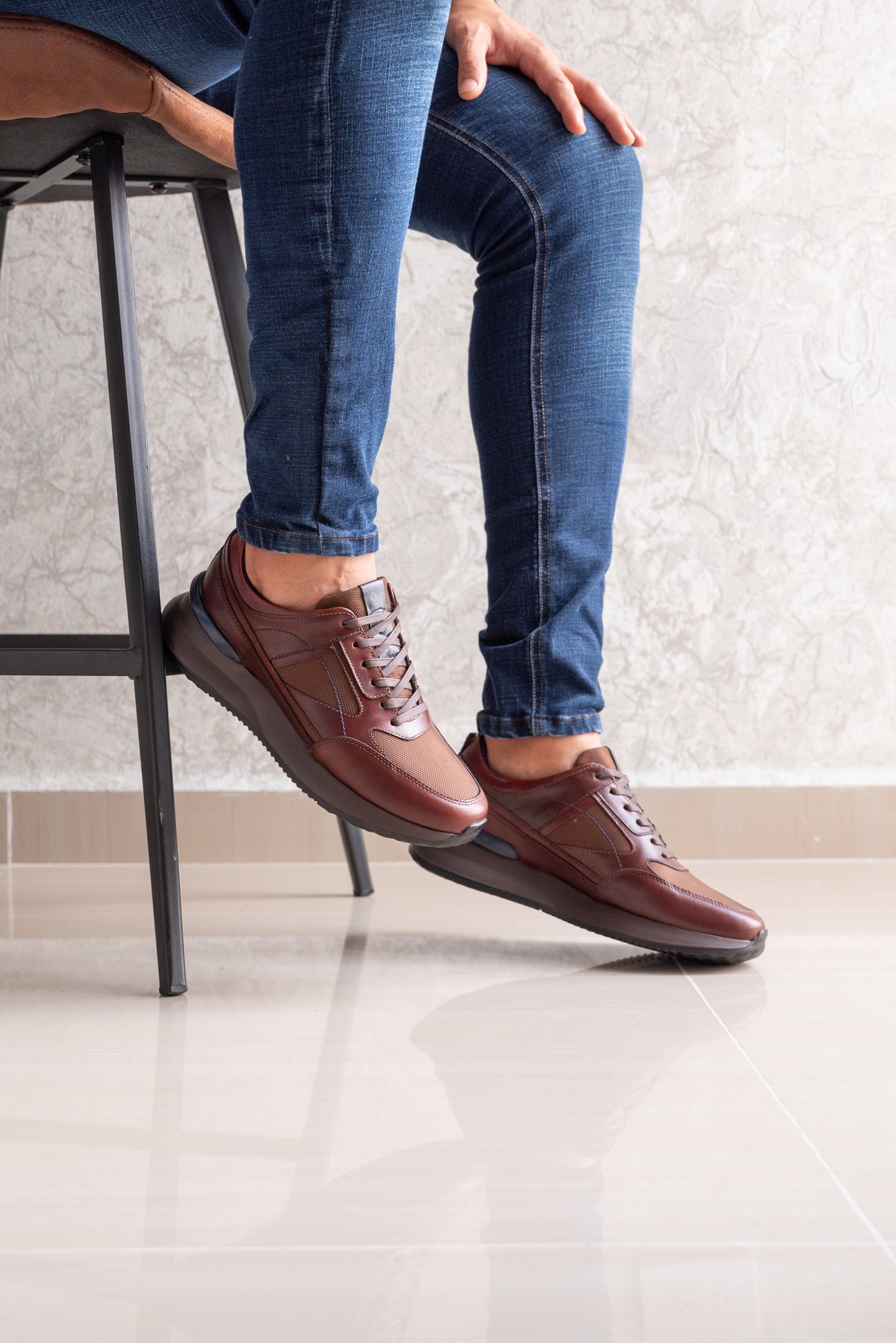 TENIS PARA HOMBRE EN CUERO COLOR MARRON X MALLA | REF: PALERMO 6414