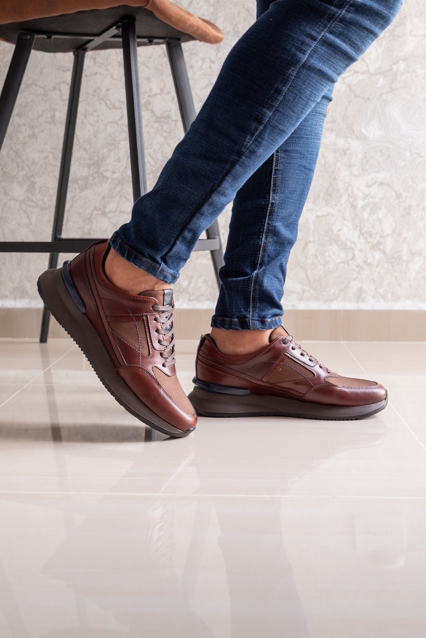 TENIS PARA HOMBRE EN CUERO COLOR MARRON X MALLA | REF: PALERMO 6414