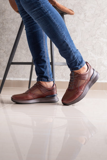 TENIS PARA HOMBRE EN CUERO COLOR MARRON X MALLA | REF: PALERMO 6414