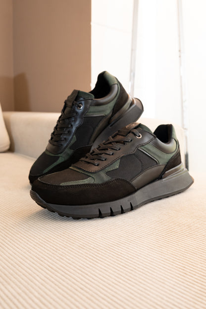 TENIS PARA HOMBRE EN CUERO NEGRO X VERDE | REF: ROMA 2123