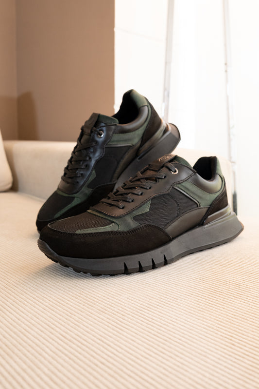 TENIS PARA HOMBRE EN CUERO NEGRO X VERDE | REF: ROMA 2123