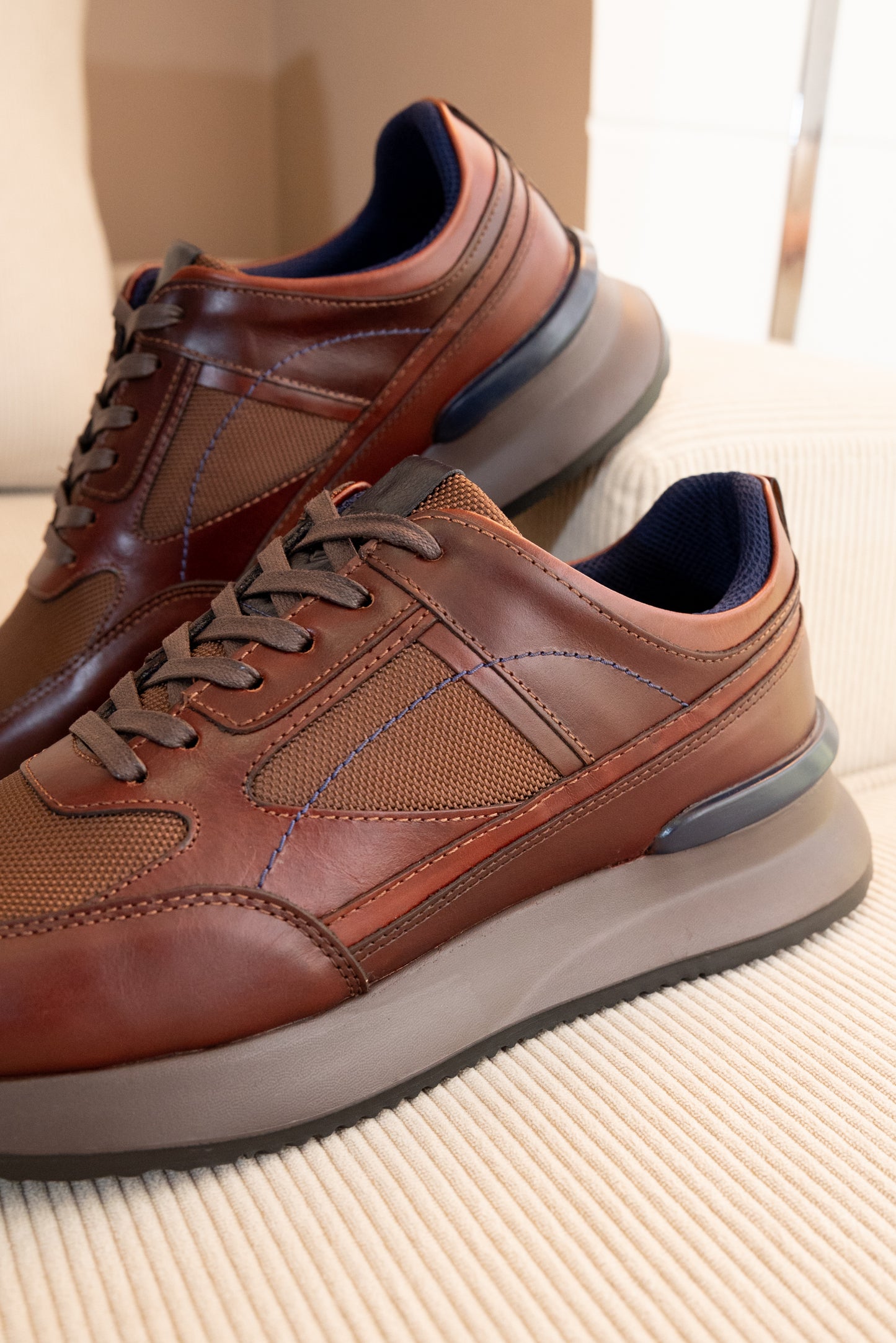 TENIS PARA HOMBRE EN CUERO COLOR MARRON X MALLA | REF: PALERMO 6414