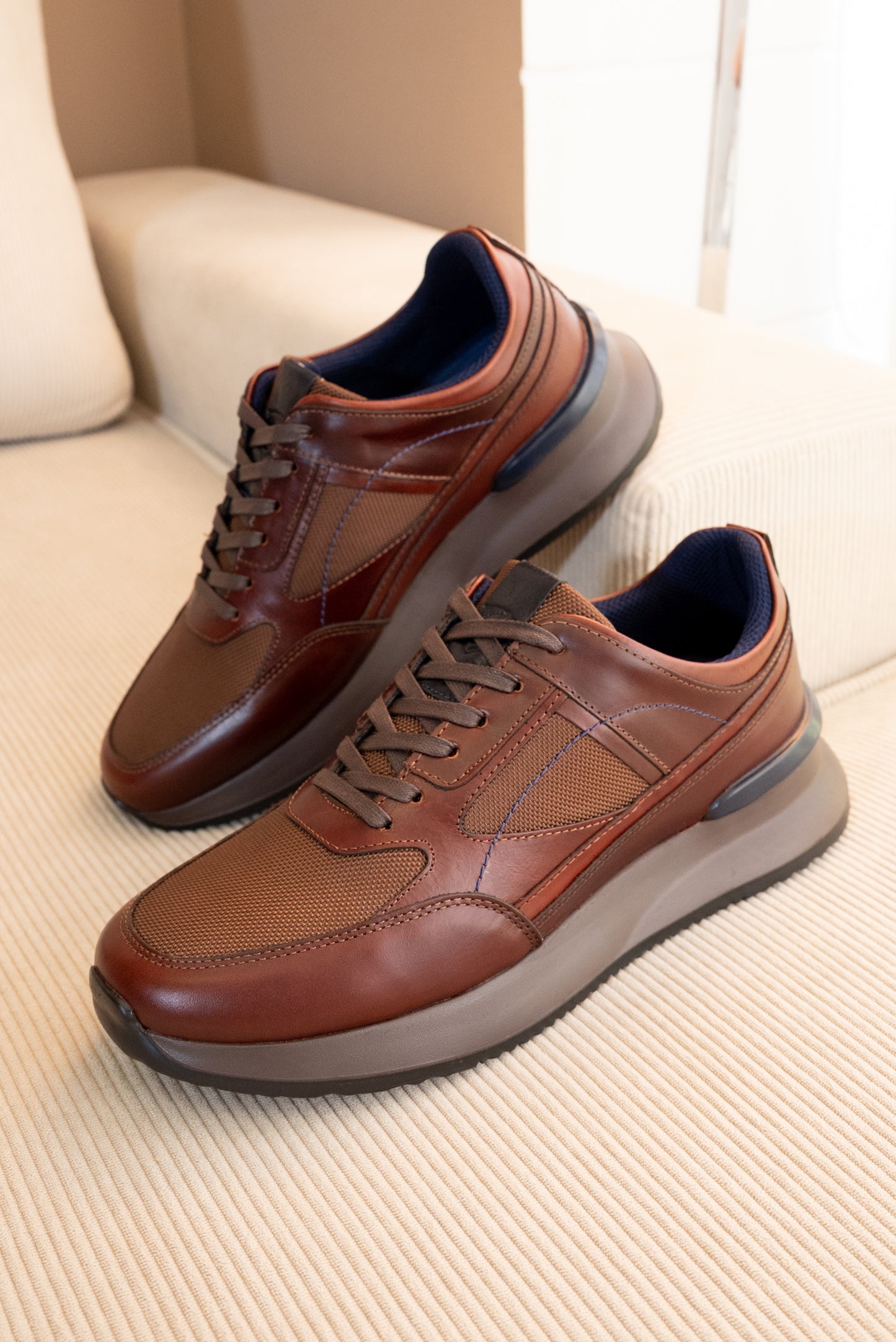 TENIS PARA HOMBRE EN CUERO COLOR MARRON X MALLA | REF: PALERMO 6414