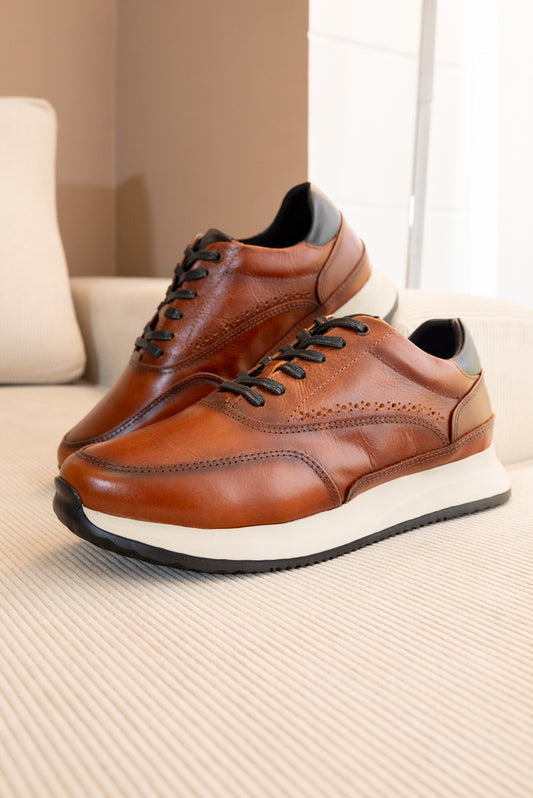 TENIS PARA HOMBRE EN CUERO COÑAC | REF: BRISTOL T-15