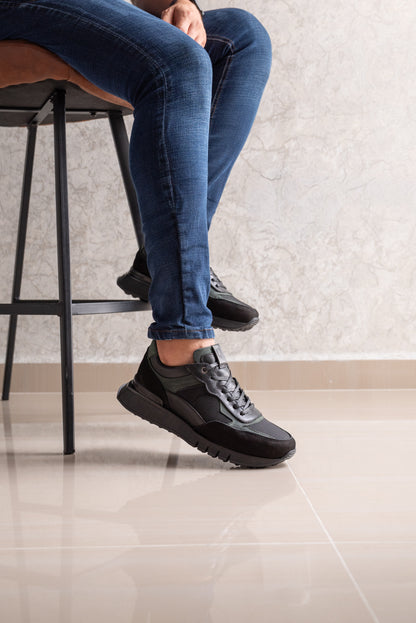 TENIS PARA HOMBRE EN CUERO NEGRO X VERDE | REF: ROMA 2123