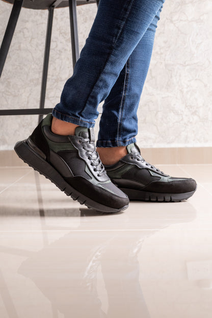 TENIS PARA HOMBRE EN CUERO NEGRO X VERDE | REF: ROMA 2123
