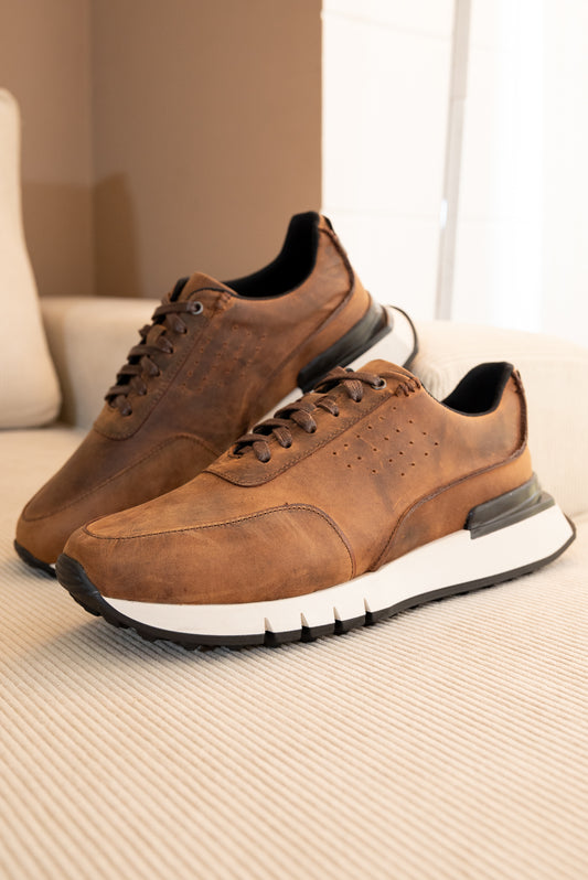 TENIS PARA HOMBRE EN CUERO HOJA SECA | REF: MARC 600
