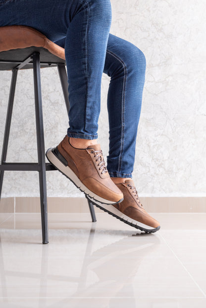 TENIS PARA HOMBRE EN CUERO HOJA SECA | REF: MARC 600