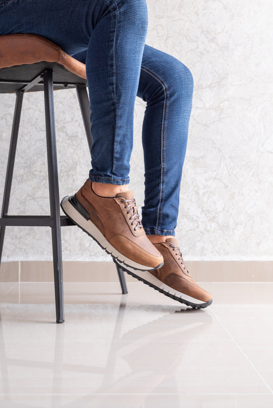 TENIS PARA HOMBRE EN CUERO HOJA SECA | REF: MARC 600