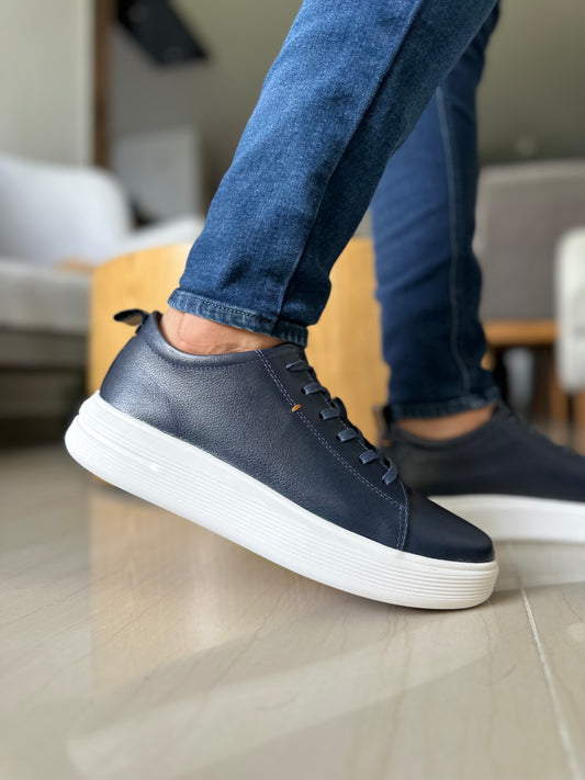 TENIS QUEVEDO EN CUERO AZUL PARA HOMBRE / TOÑ: B-85