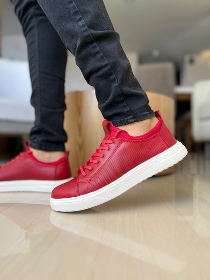 TENIS SNEAKERS PLANO TIPO MEDIA LEO PARA HOMBRE EN CUERO ROJO/ SPN