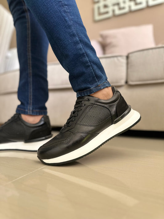 TENIS PARA HOMBRE EN CUERO NEGRO X SUELA BLANCA REF: D 12 IBIZA