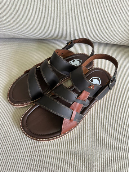 SANDALIA PARA HOMBRE EN CUERO MARRON X MIEL | REF: JOSE 022