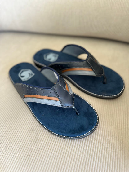 SANDALIA 3 PUNTADAS PARA HOMBRE EN CUERO AZUL X MIELX GRIS  | REF:  MILAN 4080