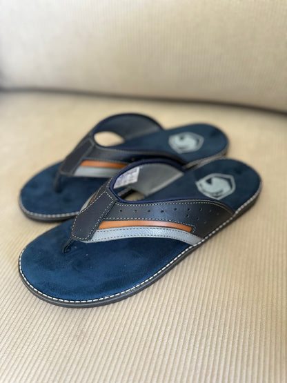 SANDALIA 3 PUNTADAS PARA HOMBRE EN CUERO AZUL X MIELX GRIS  | REF:  MILAN 4080