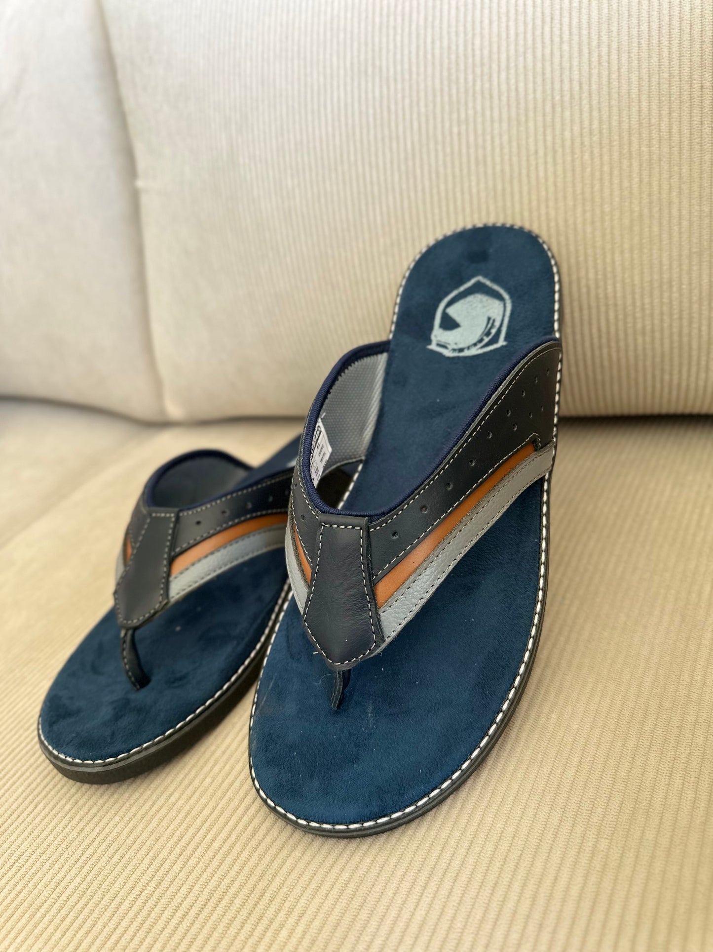SANDALIA 3 PUNTADAS PARA HOMBRE EN CUERO AZUL X MIELX GRIS  | REF:  MILAN 4080