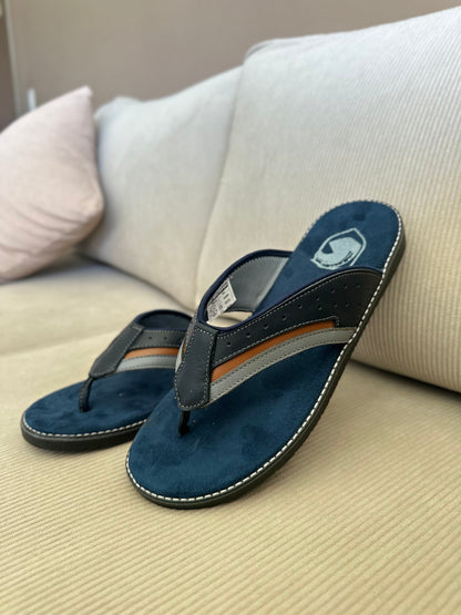 SANDALIA 3 PUNTADAS PARA HOMBRE EN CUERO AZUL X MIELX GRIS  | REF:  MILAN 4080