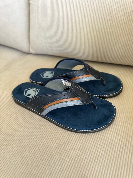 SANDALIA 3 PUNTADAS PARA HOMBRE EN CUERO AZUL X MIELX GRIS  | REF:  MILAN 4080