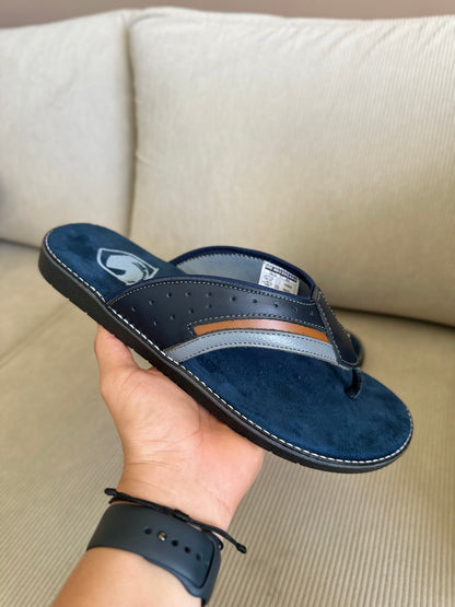 SANDALIA 3 PUNTADAS PARA HOMBRE EN CUERO AZUL X MIELX GRIS  | REF:  MILAN 4080