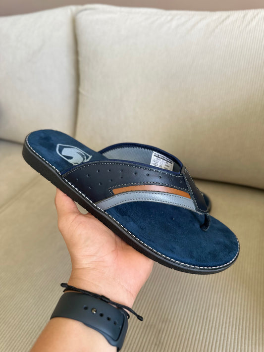 SANDALIA 3 PUNTADAS PARA HOMBRE EN CUERO AZUL X MIELX GRIS  | REF:  MILAN 4080