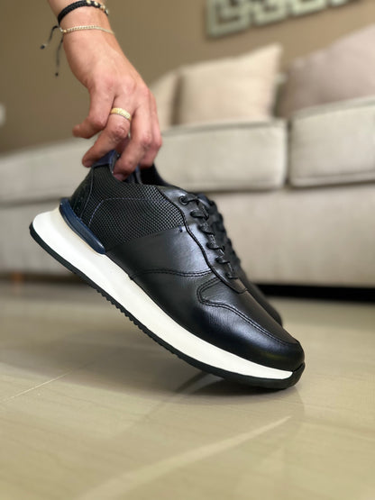 TENIS EN CUERO PARA HOMBRE COLOR NEGRO REF: LISBOA D 15
