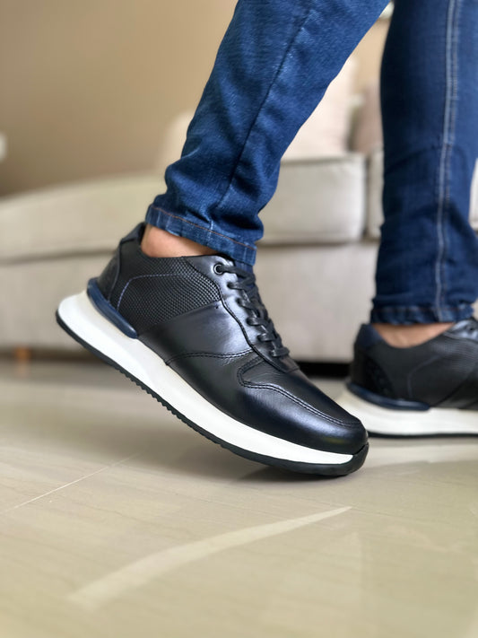 TENIS EN CUERO PARA HOMBRE COLOR NEGRO REF: LISBOA D 15