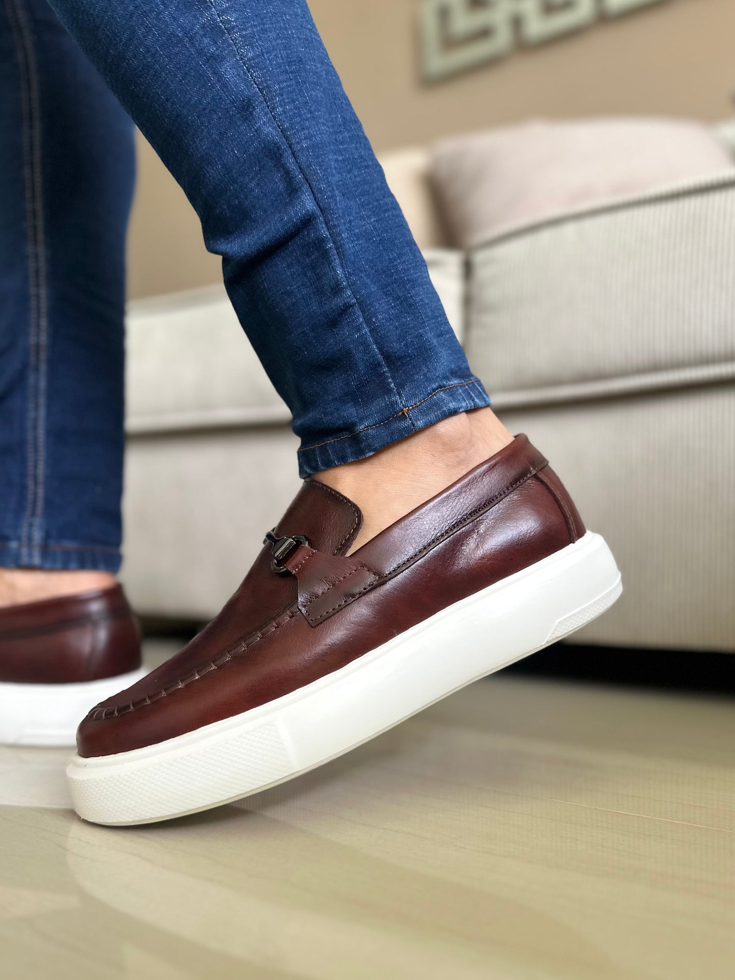 MOCASINES PARA HOMBRE EN CUERO COÑAC TEJIDO / REF: FLOTER BENEVENTO