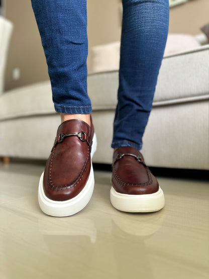 MOCASINES PARA HOMBRE EN CUERO COÑAC TEJIDO / REF: FLOTER BENEVENTO