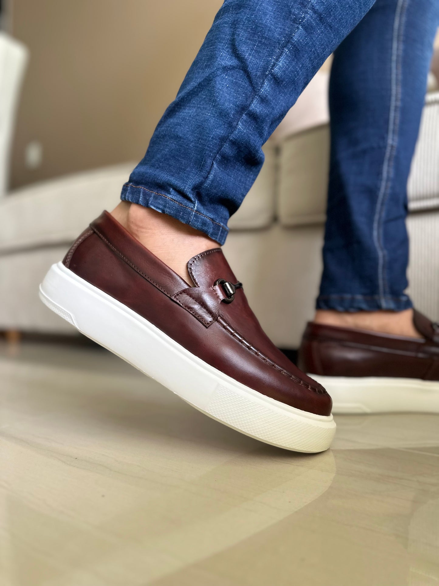 MOCASINES PARA HOMBRE EN CUERO COÑAC TEJIDO / REF: FLOTER BENEVENTO