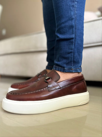 MOCASINES PARA HOMBRE EN CUERO COÑAC TEJIDO / REF: FLOTER BENEVENTO