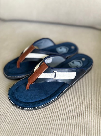 SANDALIA 3 PUNTADAS PARA HOMBRE EN CUERO AZUL X BLANCO X MIEL | REF:  MILAN