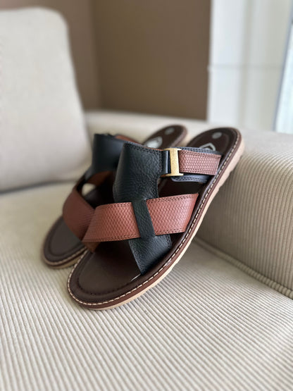 SANDALIAS PARA HOMBRE EN CUERO MARRON X MIEL REF: 025