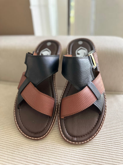 SANDALIAS PARA HOMBRE EN CUERO MARRON X MIEL REF: 025