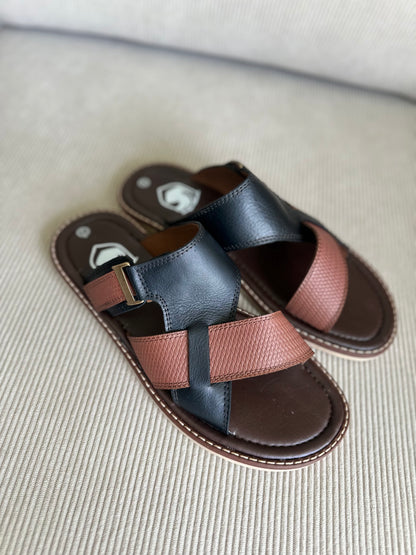 SANDALIAS PARA HOMBRE EN CUERO MARRON X MIEL REF: 025