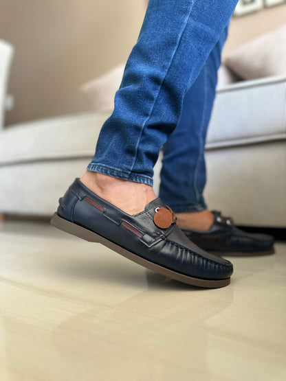 MOCASINES EN CUERO LISO AZUL HOMBRE REF: ANDREW 731