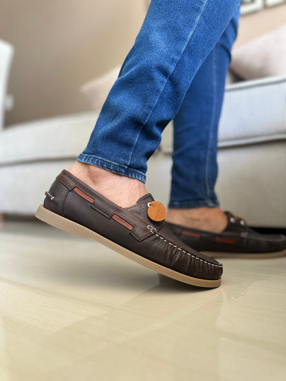 MOCASINES EN CUERO GRASO CAFE PARA HOMBRE REF: ANDREW 731