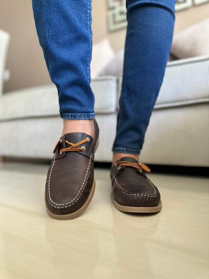 MOCASINES EN CUERO GRASO CAFE PARA HOMBRE REF: ANDREW 731