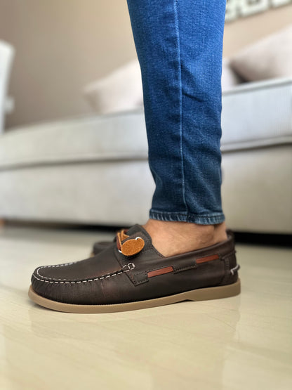 MOCASINES EN CUERO GRASO CAFE PARA HOMBRE REF: ANDREW 731