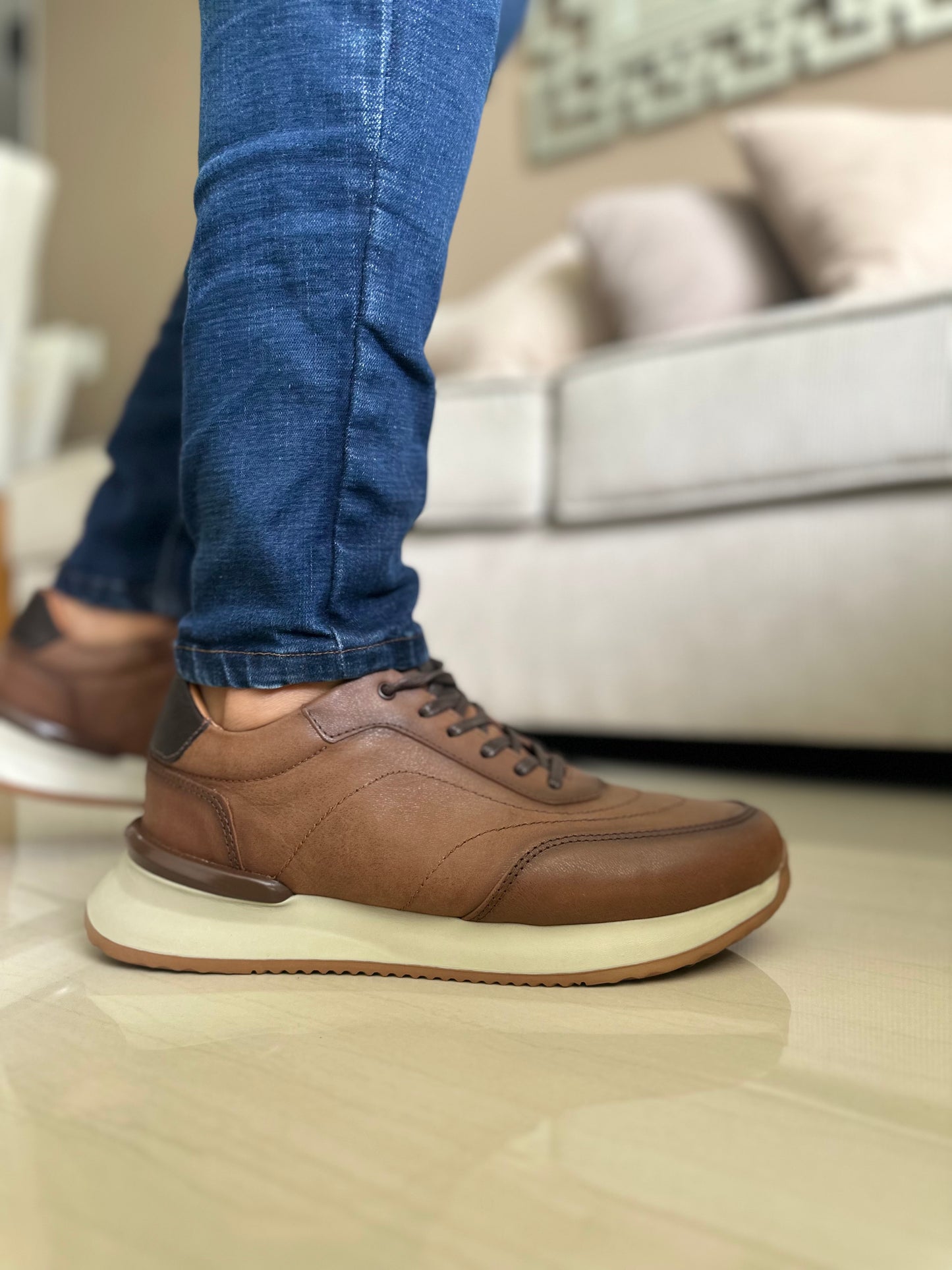 TENIS PARA HOMBRE EN CUERO CREMA | REF PARIS