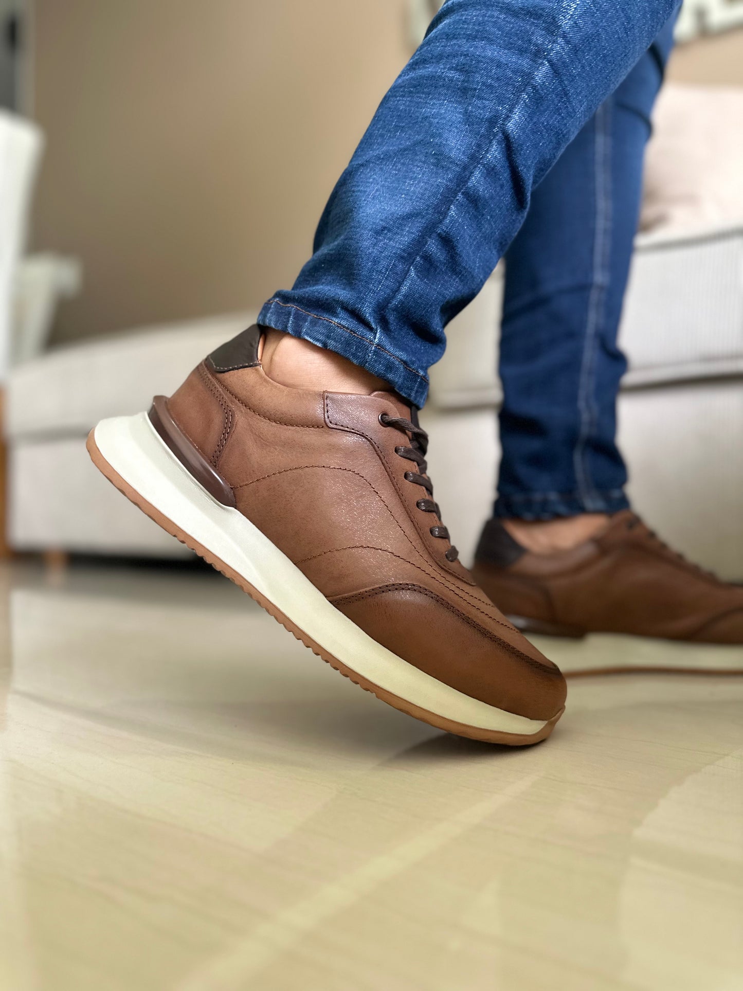 TENIS PARA HOMBRE EN CUERO CREMA | REF PARIS