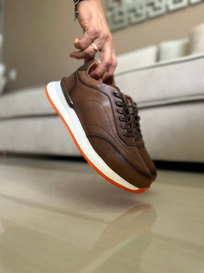 TENIS PARA HOMBRE EN CUERO CREMA X NARANJA | REF PARIS