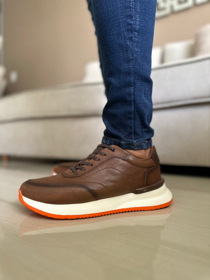 TENIS PARA HOMBRE EN CUERO CREMA X NARANJA | REF PARIS