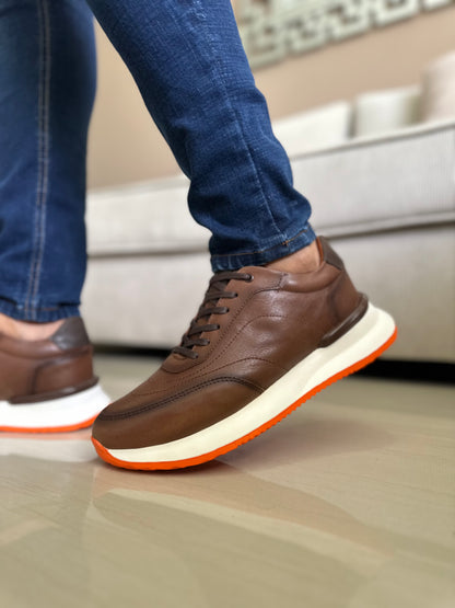 TENIS PARA HOMBRE EN CUERO CREMA X NARANJA | REF PARIS