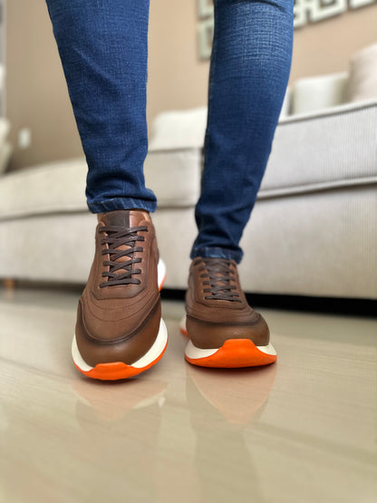 TENIS PARA HOMBRE EN CUERO CREMA X NARANJA | REF PARIS