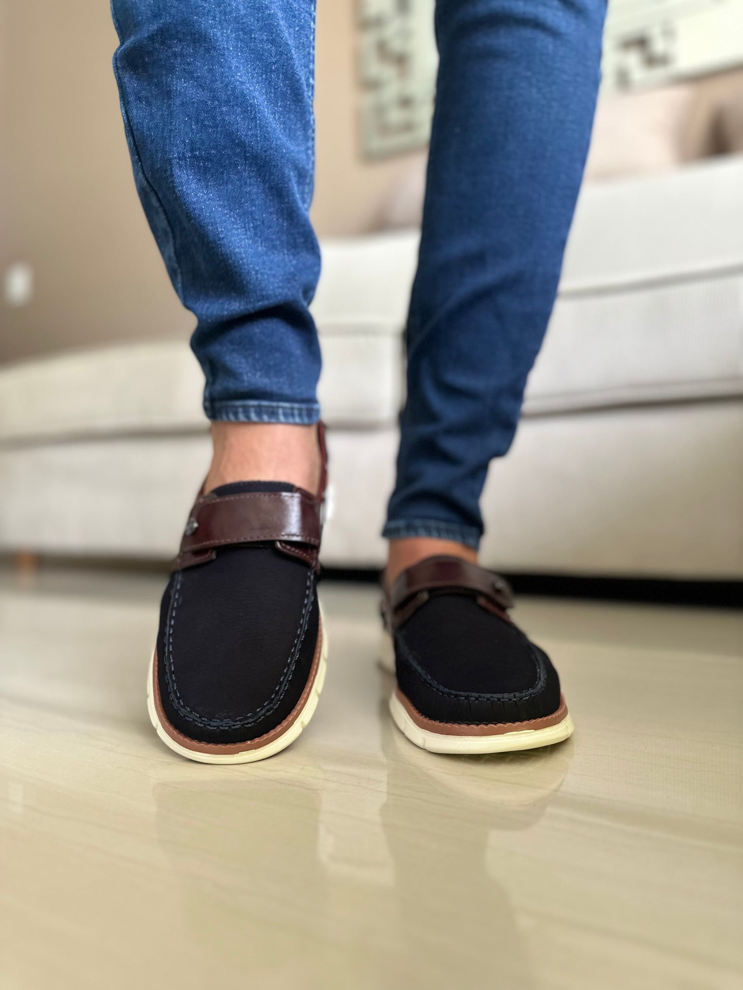 MOCASINES EN CUERO AZUL PARA HOMBRE | REF FERMIN