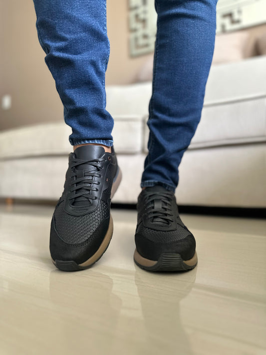 TENIS PARA HOMBRE EN CUERO NEGRO | REF ESMERALDA