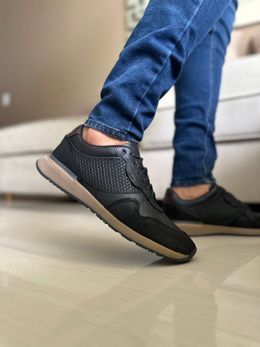 TENIS PARA HOMBRE EN CUERO NEGRO | REF ESMERALDA