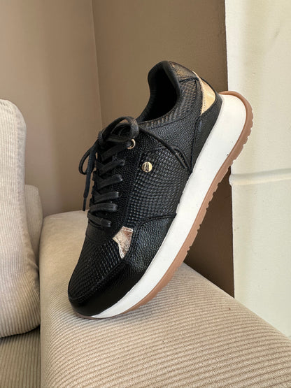TENIS PARA DAMA EN CUERO NEGRO X BEIGE | REF ROSE