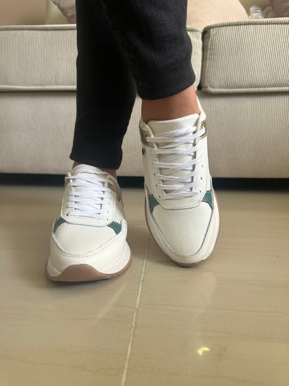 TENIS PARA DAMA EN CUERO BLANCO X VERDE | REF ROSE