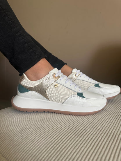 TENIS PARA DAMA EN CUERO BLANCO X VERDE | REF ROSE